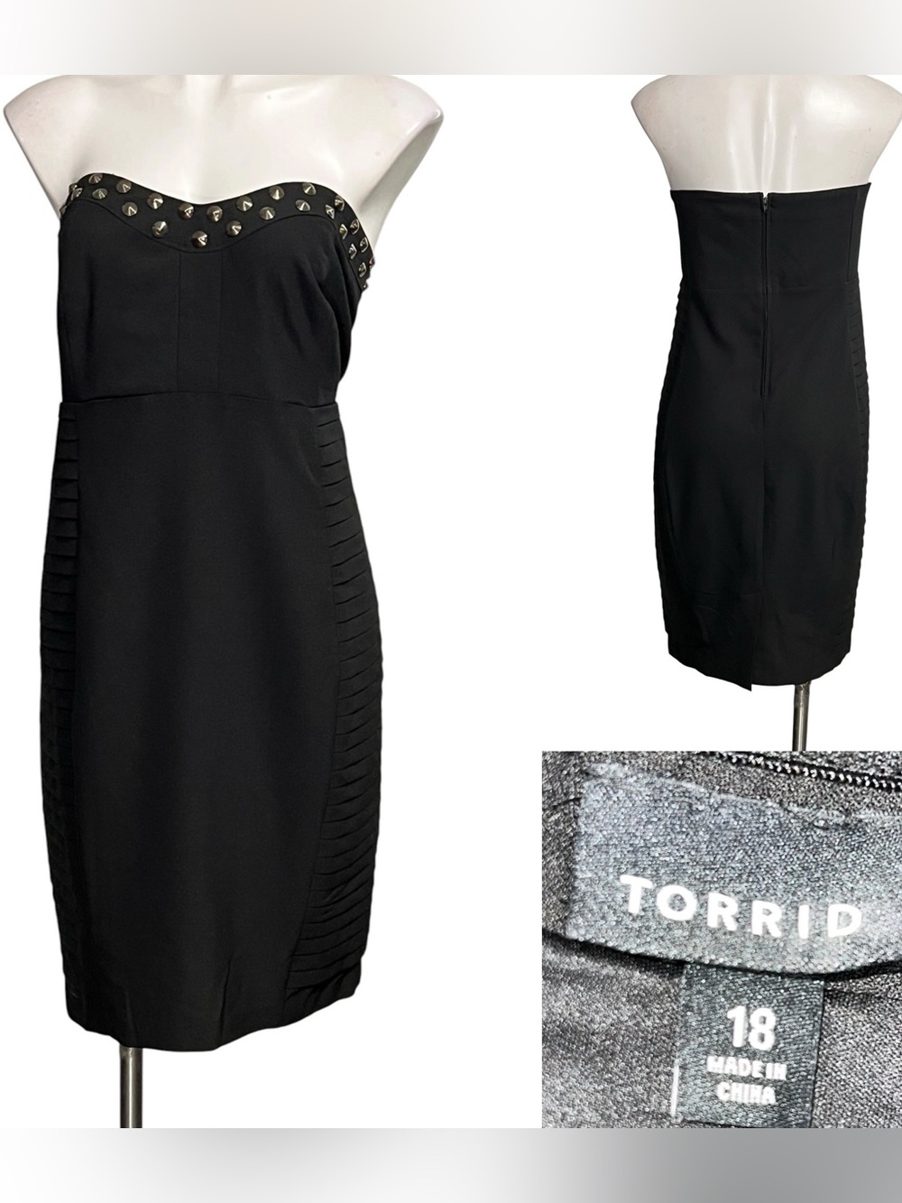 torrid Dress Sz 18 Black Strapless Stud-Trim Sheath stretch cocktail date night